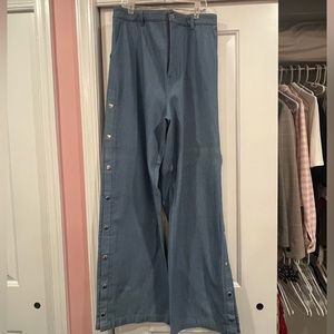 Boutique Dress Pants. Denim-Like Material. Button Detailing.